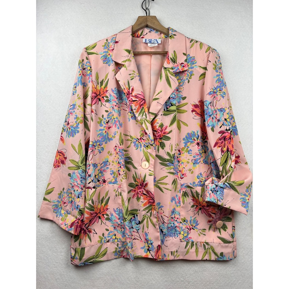 BFA Classics Floral‎ Blazer Women's PXL Single Button Lightweight Vintage Retro